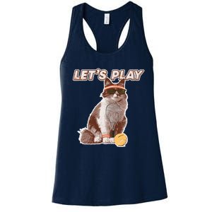 Cool Funny Tennis Cat Wearing Sunglasses Tennis Racket Ball Women's Racerback Tank