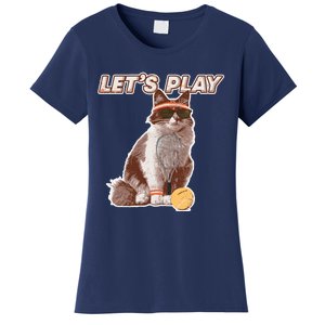 Cool Funny Tennis Cat Wearing Sunglasses Tennis Racket Ball Women's T-Shirt