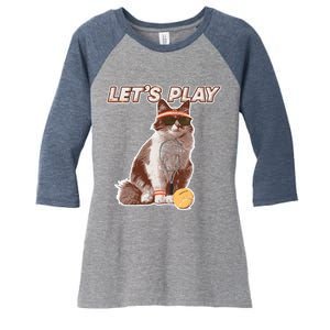 Cool Funny Tennis Cat Wearing Sunglasses Tennis Racket Ball Women's Tri-Blend 3/4-Sleeve Raglan Shirt