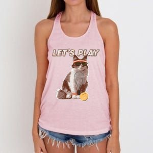 Cool Funny Tennis Cat Wearing Sunglasses Tennis Racket Ball Women's Knotted Racerback Tank