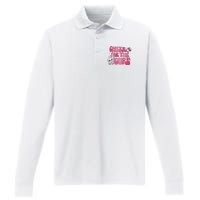 Cheer For The Cure Breast Cancer Football Pink Out Performance Long Sleeve Polo