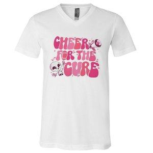 Cheer For The Cure Breast Cancer Football Pink Out V-Neck T-Shirt