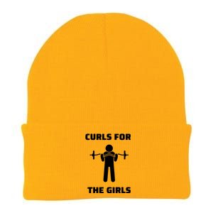 Curls For The Girls Barbell Bicep Curls Gym Saying Knit Cap Winter Beanie