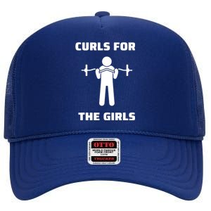 Curls For The Girls Barbell Bicep Curls Gym Saying High Crown Mesh Back Trucker Hat