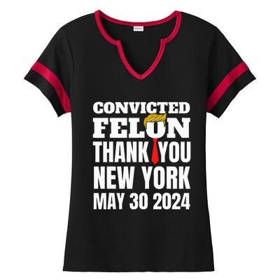 Convicted Felon Trump Hair Tie Thank You Ny New York 53024 Ladies Halftime Notch Neck Tee