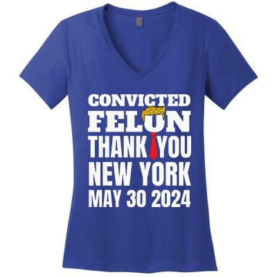 Convicted Felon Trump Hair Tie Thank You Ny New York 53024 Women's V-Neck T-Shirt