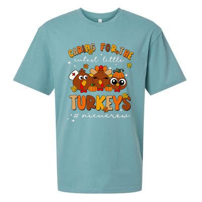 Caring For The Cutest Little Turkeys Nicu Crew Thanksgiving Sueded Cloud Jersey T-Shirt