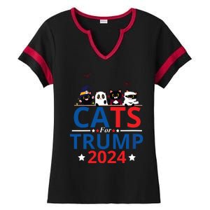 Cats For Trump 2024 – Donald Trump Halloween Women Vneck Ladies Halftime Notch Neck Tee