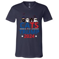 Cats For Trump 2024 – Donald Trump Halloween Women Vneck V-Neck T-Shirt