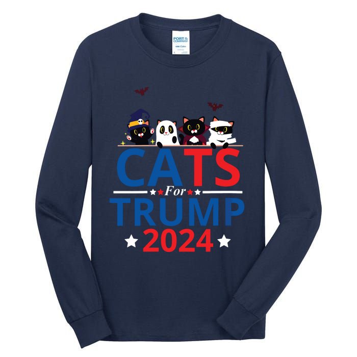 Cats For Trump 2024 – Donald Trump Halloween Women Vneck Tall Long Sleeve T-Shirt