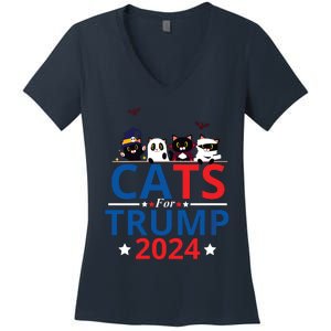 Cats For Trump 2024 – Donald Trump Halloween Women Vneck Women's V-Neck T-Shirt