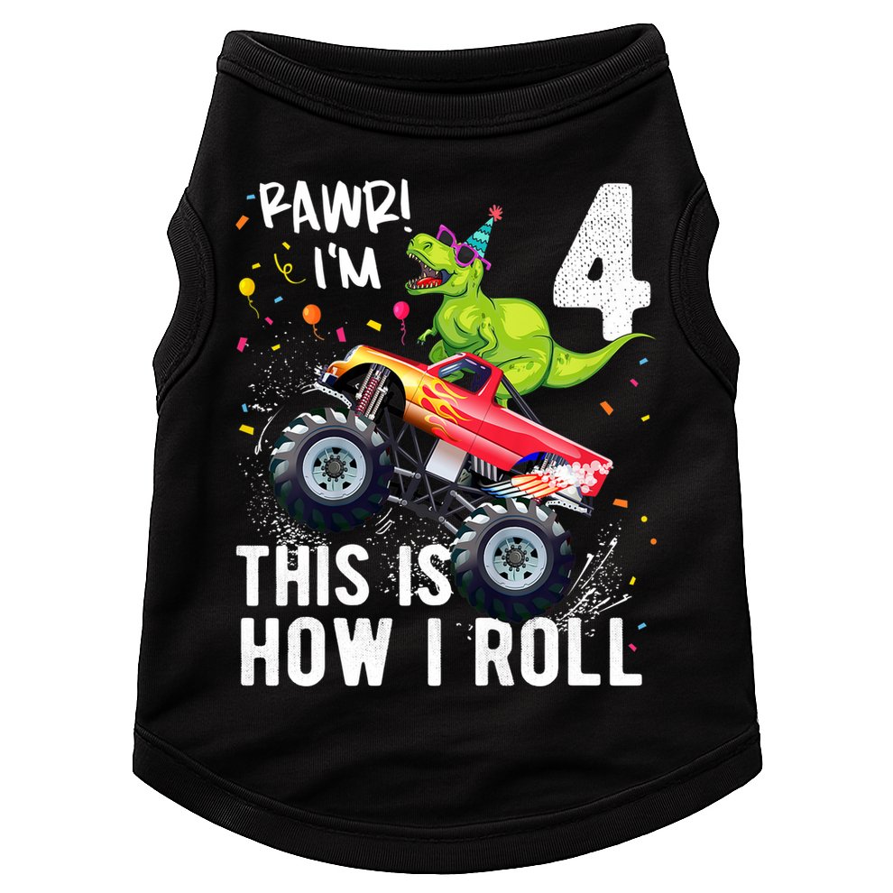 Cute Funny T Rex Dinosaur Monster Truck Gift 4th Birthday Boys And Girls Gift Doggie Tank