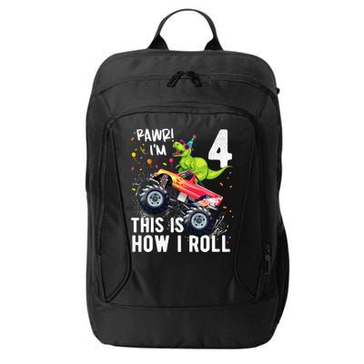 Cute Funny T Rex Dinosaur Monster Truck Gift 4th Birthday Boys And Girls Gift City Backpack