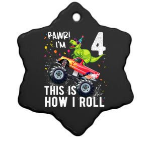 Cute Funny T Rex Dinosaur Monster Truck Gift 4th Birthday Boys And Girls Gift Ceramic Star Ornament