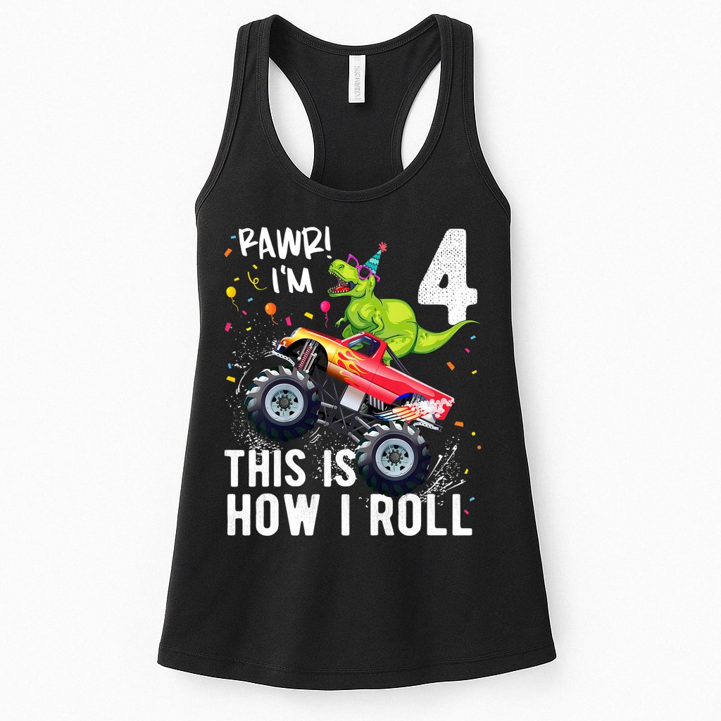 Cute Funny T Rex Dinosaur Monster Truck Gift 4th Birthday Boys And Girls Gift Womens Tank Top