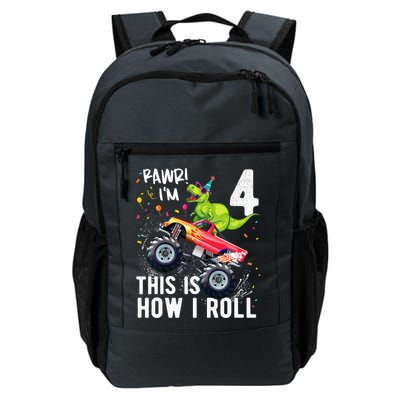 Cute Funny T Rex Dinosaur Monster Truck Gift 4th Birthday Boys And Girls Gift Daily Commute Backpack