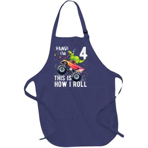 Cute Funny T Rex Dinosaur Monster Truck Gift 4th Birthday Boys And Girls Gift Full-Length Apron With Pockets