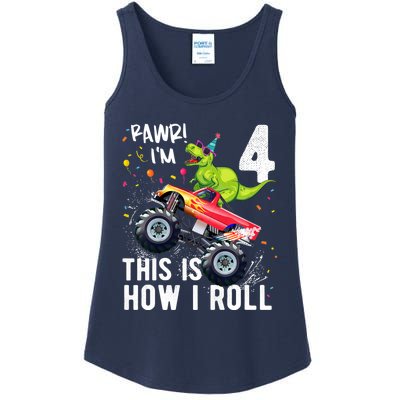 Cute Funny T Rex Dinosaur Monster Truck Gift 4th Birthday Boys And Girls Gift Ladies Essential Tank