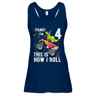 Cute Funny T Rex Dinosaur Monster Truck Gift 4th Birthday Boys And Girls Gift Ladies Essential Flowy Tank