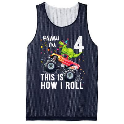 Cute Funny T Rex Dinosaur Monster Truck Gift 4th Birthday Boys And Girls Gift Mesh Reversible Basketball Jersey Tank