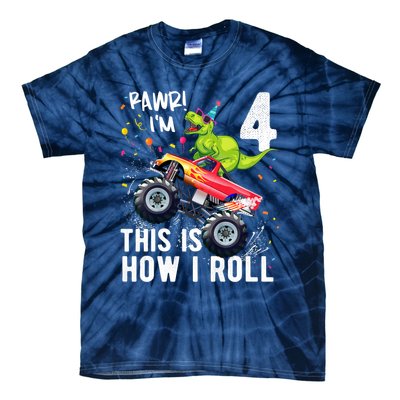 Cute Funny T Rex Dinosaur Monster Truck Gift 4th Birthday Boys And Girls Gift Tie-Dye T-Shirt