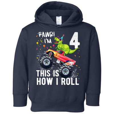 Cute Funny T Rex Dinosaur Monster Truck Gift 4th Birthday Boys And Girls Gift Toddler Hoodie