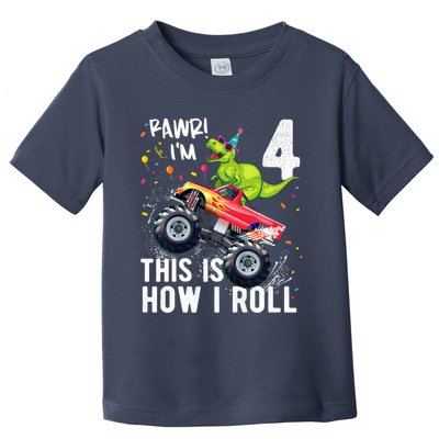 Cute Funny T Rex Dinosaur Monster Truck Gift 4th Birthday Boys And Girls Gift Toddler T-Shirt