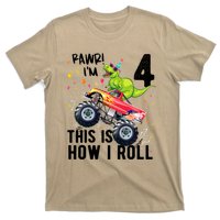 Cute Funny T Rex Dinosaur Monster Truck Gift 4th Birthday Boys And Girls Gift T-Shirt