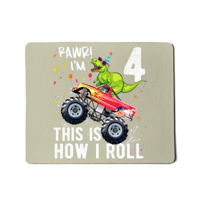 Cute Funny T Rex Dinosaur Monster Truck Gift 4th Birthday Boys And Girls Gift Mousepad