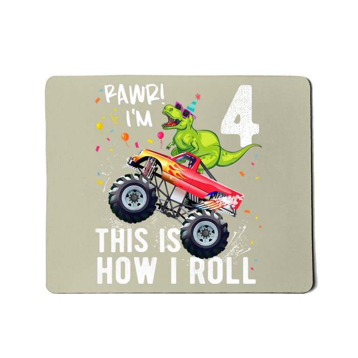 Cute Funny T Rex Dinosaur Monster Truck Gift 4th Birthday Boys And Girls Gift Mousepad