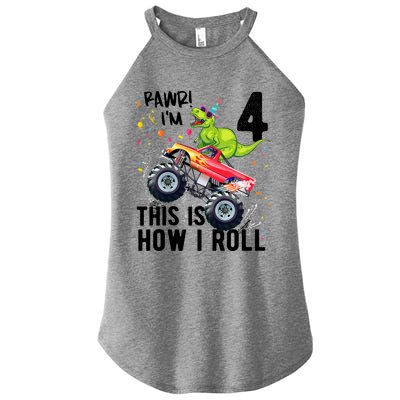 Cute Funny T Rex Dinosaur Monster Truck Gift 4th Birthday Boys And Girls Gift Women's Perfect Tri Rocker Tank