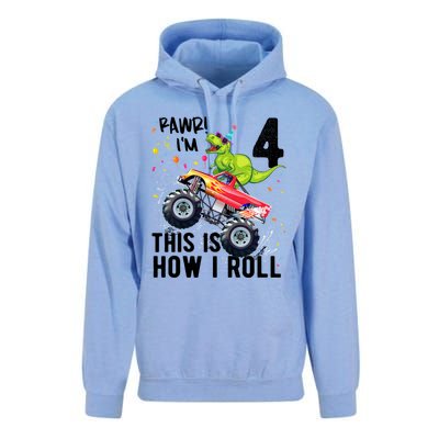 Cute Funny T Rex Dinosaur Monster Truck Gift 4th Birthday Boys And Girls Gift Unisex Surf Hoodie