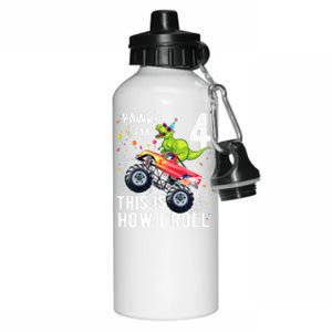 Cute Funny T Rex Dinosaur Monster Truck Gift 4th Birthday Boys And Girls Gift Aluminum Water Bottle