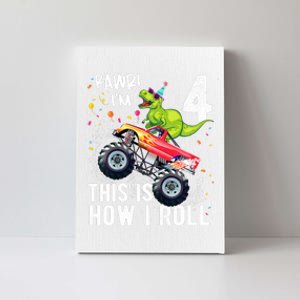 Cute Funny T Rex Dinosaur Monster Truck Gift 4th Birthday Boys And Girls Gift Canvas