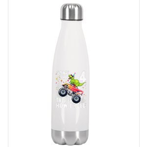 Cute Funny T Rex Dinosaur Monster Truck Gift 4th Birthday Boys And Girls Gift Stainless Steel Insulated Water Bottle