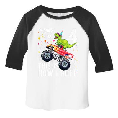 Cute Funny T Rex Dinosaur Monster Truck Gift 4th Birthday Boys And Girls Gift Toddler Fine Jersey T-Shirt