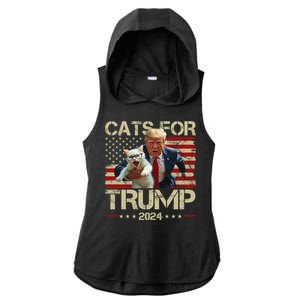 Cats For Trump 2024 Funny Vote Donald Trump Ladies PosiCharge Tri-Blend Wicking Draft Hoodie Tank