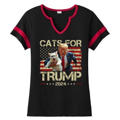 Cats For Trump 2024 Funny Vote Donald Trump Ladies Halftime Notch Neck Tee