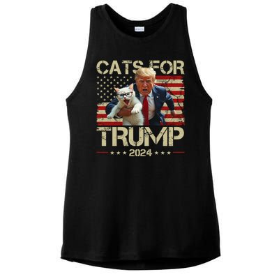 Cats For Trump 2024 Funny Vote Donald Trump Ladies PosiCharge Tri-Blend Wicking Tank