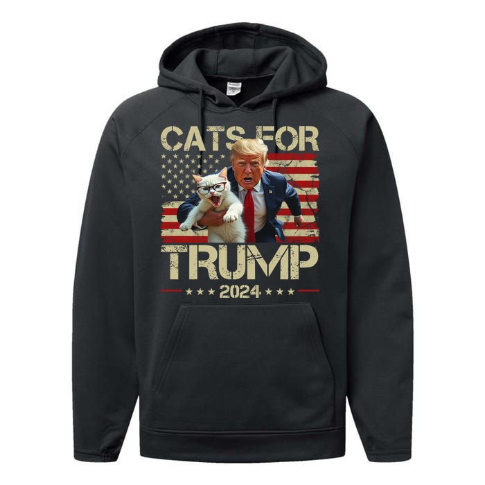 Cats For Trump 2024 Funny Vote Donald Trump Performance Fleece Hoodie