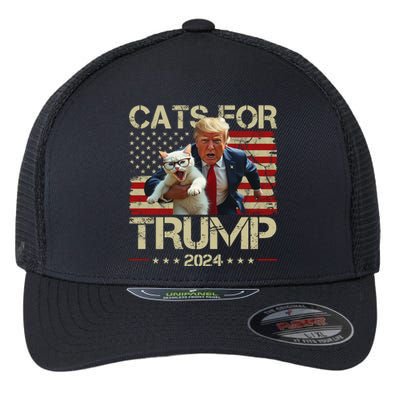 Cats For Trump 2024 Funny Vote Donald Trump Flexfit Unipanel Trucker Cap