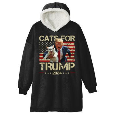 Cats For Trump 2024 Funny Vote Donald Trump Hooded Wearable Blanket