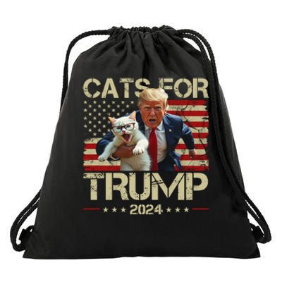 Cats For Trump 2024 Funny Vote Donald Trump Drawstring Bag