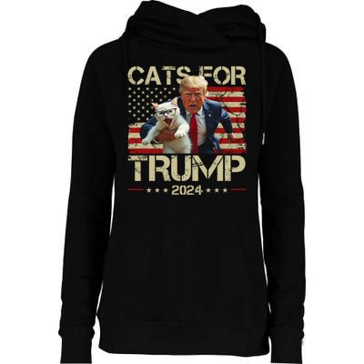 Cats For Trump 2024 Funny Vote Donald Trump Womens Funnel Neck Pullover Hood