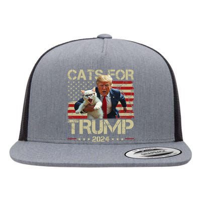 Cats For Trump 2024 Funny Vote Donald Trump Flat Bill Trucker Hat