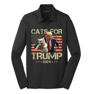 Cats For Trump 2024 Funny Vote Donald Trump Silk Touch Performance Long Sleeve Polo