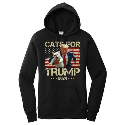 Cats For Trump 2024 Funny Vote Donald Trump Women's Pullover Hoodie