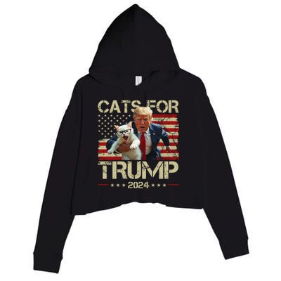 Cats For Trump 2024 Funny Vote Donald Trump Crop Fleece Hoodie