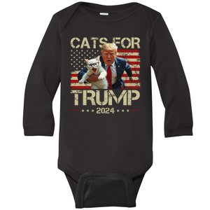 Cats For Trump 2024 Funny Vote Donald Trump Baby Long Sleeve Bodysuit