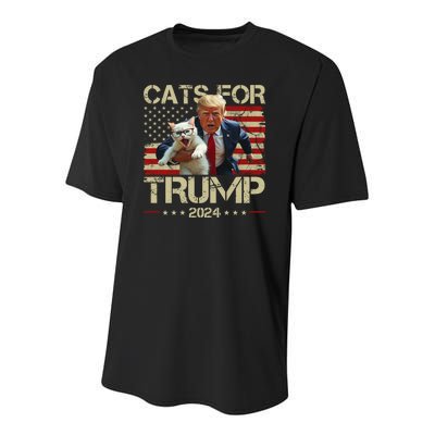 Cats For Trump 2024 Funny Vote Donald Trump Youth Performance Sprint T-Shirt